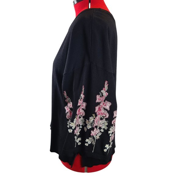 INC Black Sweater with Pink Embroidered Flower Sleeve Detail GUC 3X - Picture 6 of 8